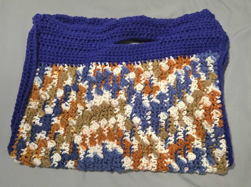 Handmade Chunky Crochet Handbag Multi Color Mottled Pattern with Slit Handle